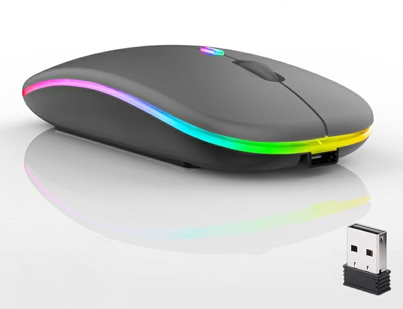 Guiheng Wireless Bluetooth Mouse,LED Dual Mode Rechargeable Silent Slim Laptop Mouse,Portable(BT5.2+USB Receiver) Dual Mode Computer Mice,for Laptop,Desktop Computer,ipad Tablet,Phone,TV (Grey) - Image 1
